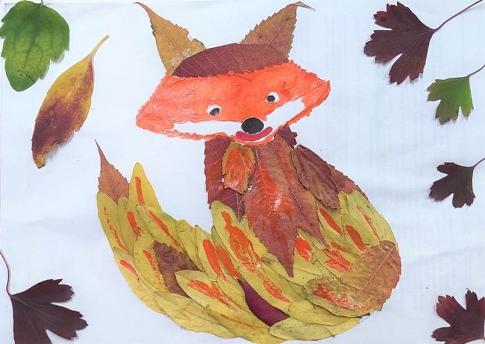Татулян Анна, 7 лет, Новомихайловский - рисунок и композиция из листьев
